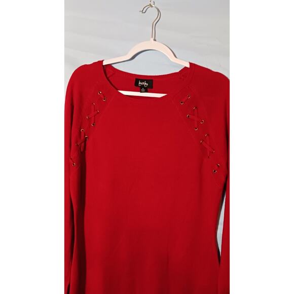 BY & BY Women's XL Knit Lace Up Long Sleeve Sweater Dress Red Acrylic NWT - Picture 6 of 8